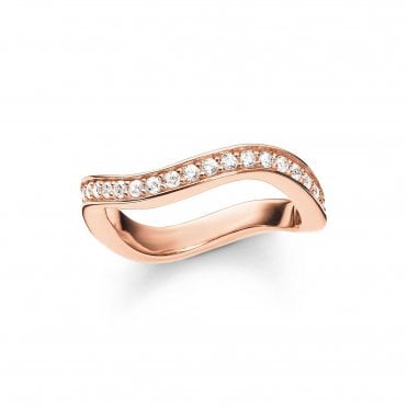 Sterling Silver Rose Gold Plated Stone Set Wave Eternity Ring