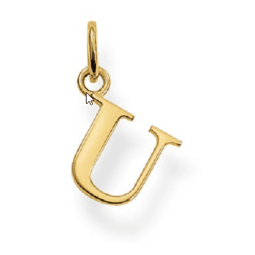 Sterling Silver Yellow Gold Plated Letter U Pendant