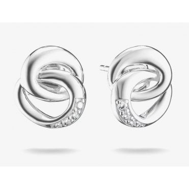 Together Silver Stud Earrings with White Zirconia