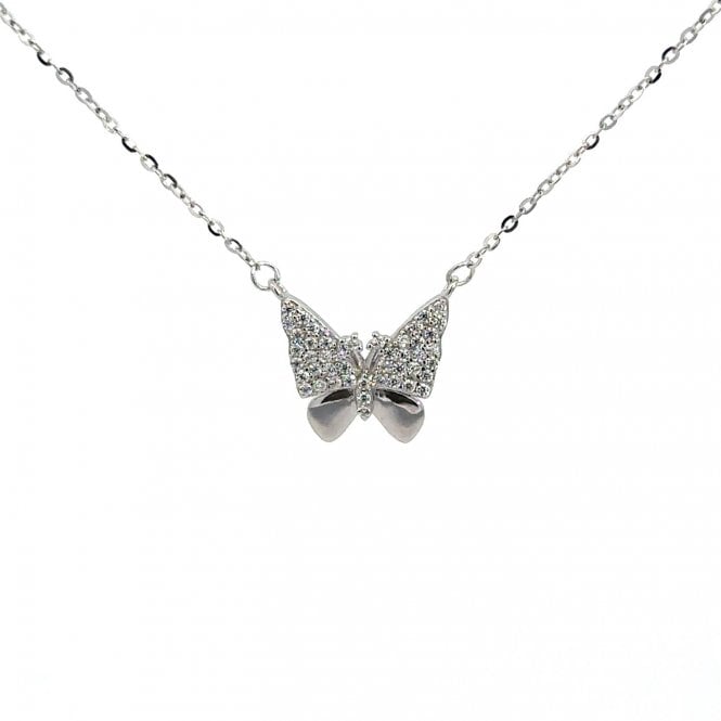 WILCOX & CARTER SILVER Silver & cubic zirconia butterfly necklace