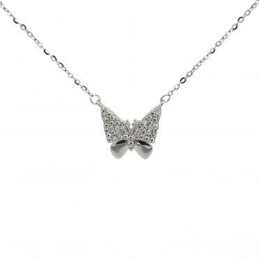 Silver & cubic zirconia butterfly necklace