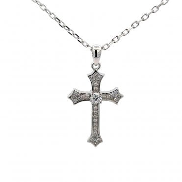 Silver & cubic zirconia cross and pendant chain.