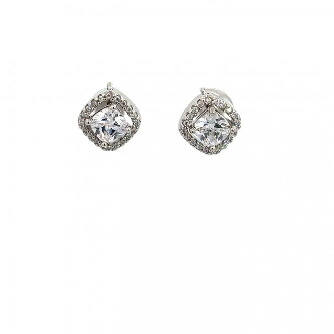 WILCOX & CARTER SILVER Silver & cubic zirconia cushion cut stud earrings with detachable stone set jackets