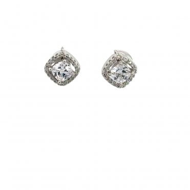 Silver & cubic zirconia cushion cut stud earrings with detachable stone set jackets