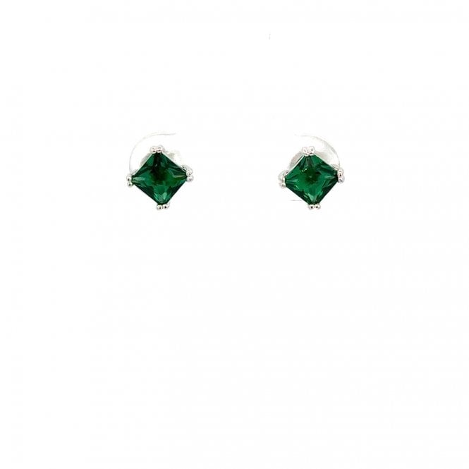 WILCOX & CARTER SILVER Silver four claw green cubic zirconia stud earrings