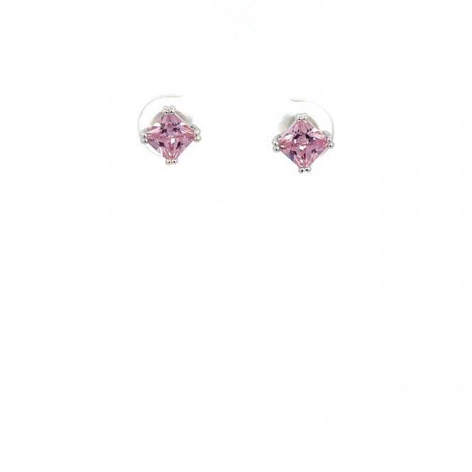 WILCOX & CARTER SILVER Silver four claw pink cubic zirconia stud earrings