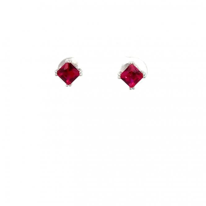WILCOX & CARTER SILVER Silver four claw red cubic zirconia stud earrings