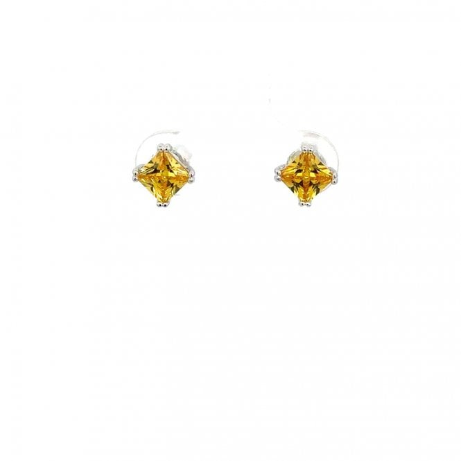 WILCOX & CARTER SILVER Silver four claw yellow cubic zirconia stud earrings