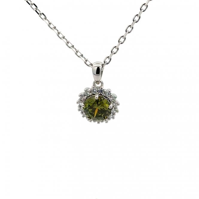 WILCOX & CARTER SILVER Silver white & green cubic zirconia cluster pendant and chain