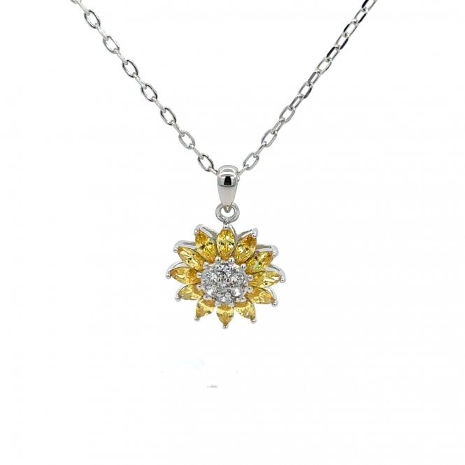 WILCOX & CARTER SILVER Silver white & yellow cubic zirconia sun pendant and chain